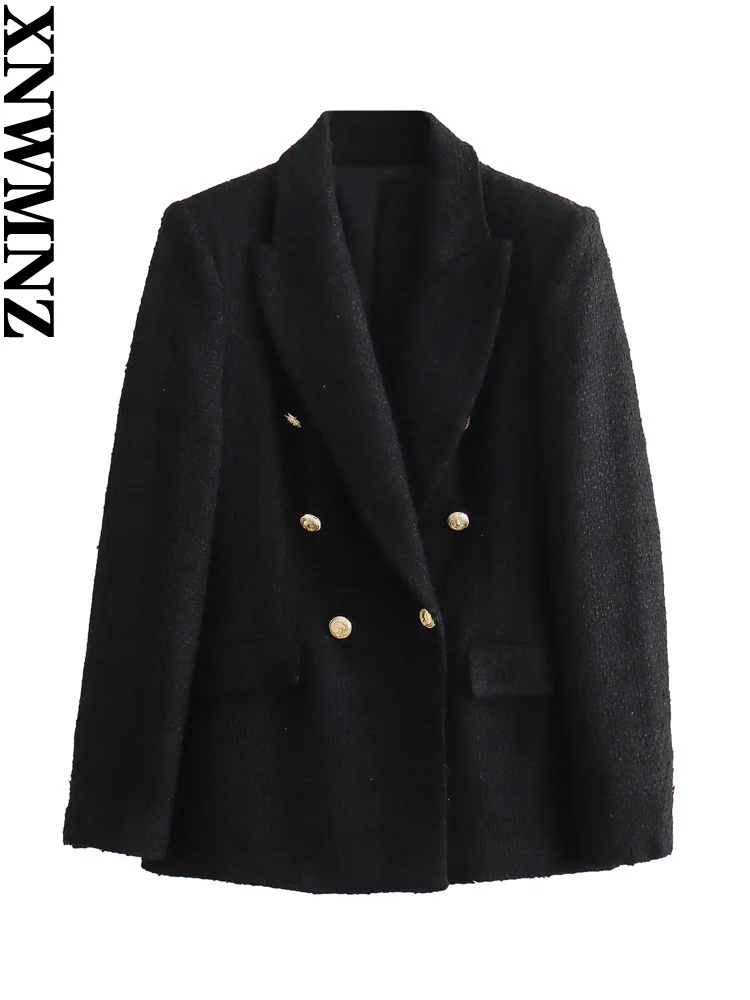 XNWMNZ-Double Blazer Texturé pour Femme, Manteau Trempé Rétro, Col à Revers, Manches sulf, Polyvalent, Mode Femme, Automne, Hiver, 2023