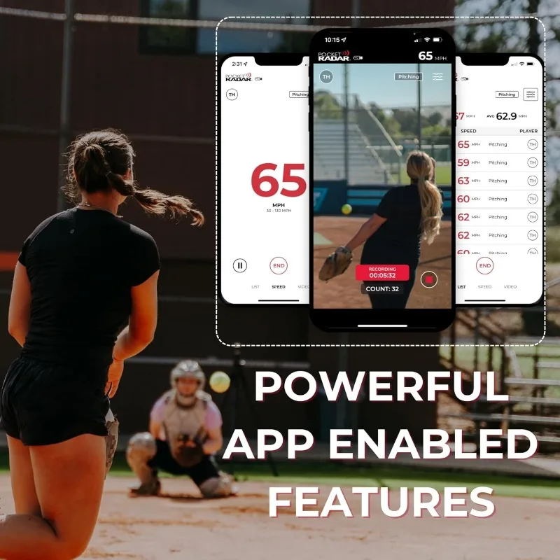 Smart Coach Speed Gun voor honkbal, hockey, draagbaar honkbalradarpistool compatibel met Pocket Radar-app (iOS/Android)