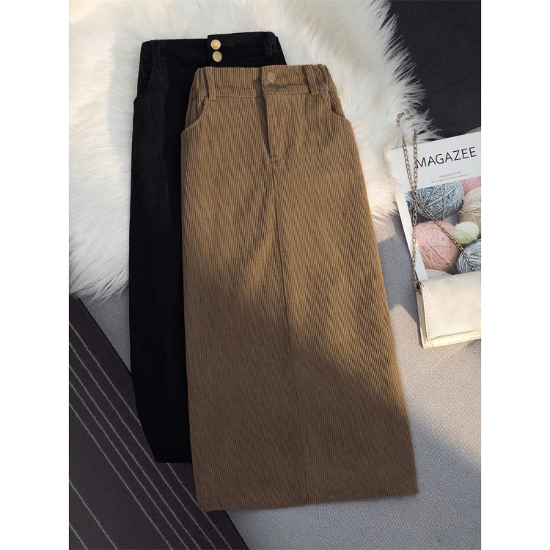 

Fall Winter Corduroy Skirt Women's High Waist Solid Color A-Line Mid-Length Casual All-Matched Skirts Office Lady Wear