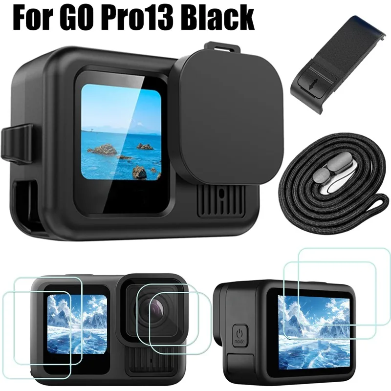 

Silicone Case for GoPro Hero 13 Black Screen Protector Tempered Glass Film Lens Cap Cover Protective Sleeve for Go Pro 13 case