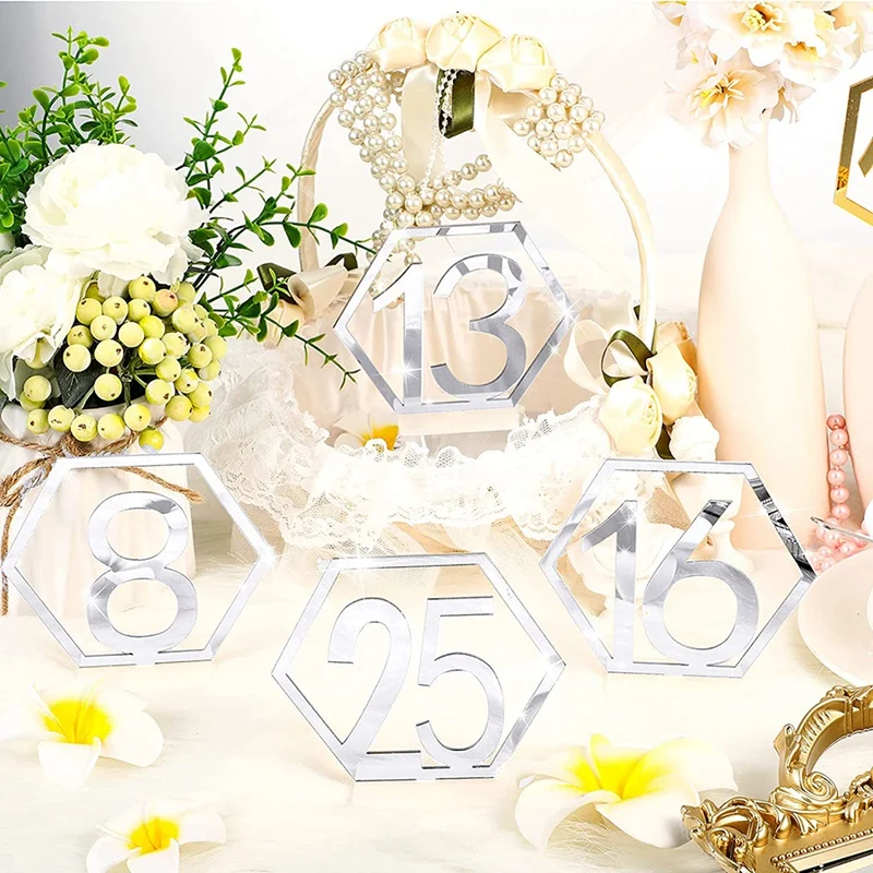 Desktop Digital Wedding Acrylic Table Hexagon Wedding Digital Hollow Reception Desk Seat With Bracket Base