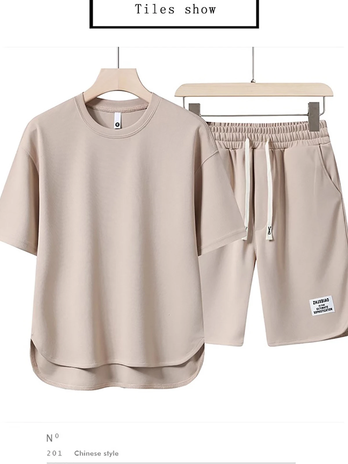 Men's Short Sleeved T-shirt Casual Shorts Set Round Neck Solid Color Sports Breathable Spring Summer Young Couple Outfit