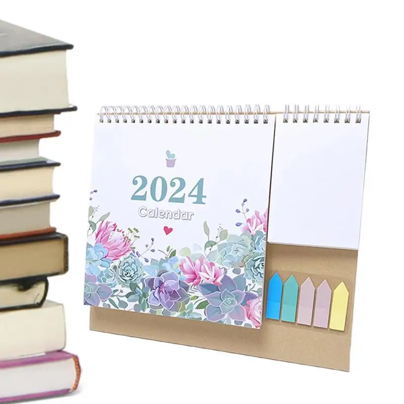 2024 Simple Multifunctional Desktop Calendar English Coil Daily Monthly Planner Schedule Yearly Agenda Organizer Home Office