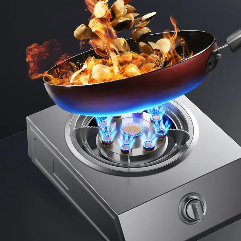 Gas Stove, Household Single Stove Liquefied Gas Stove 5.2kw Nine Guns Fire, Stainless Steel Panel, Easy To Clean Gas Stove