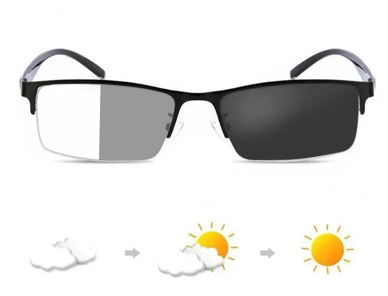 Photochrome Brille Business-Stil Sonnenbrille Metall Halbrahmen Myopiebrille Outdoor Augenschutz Flache Brille – Detail 2