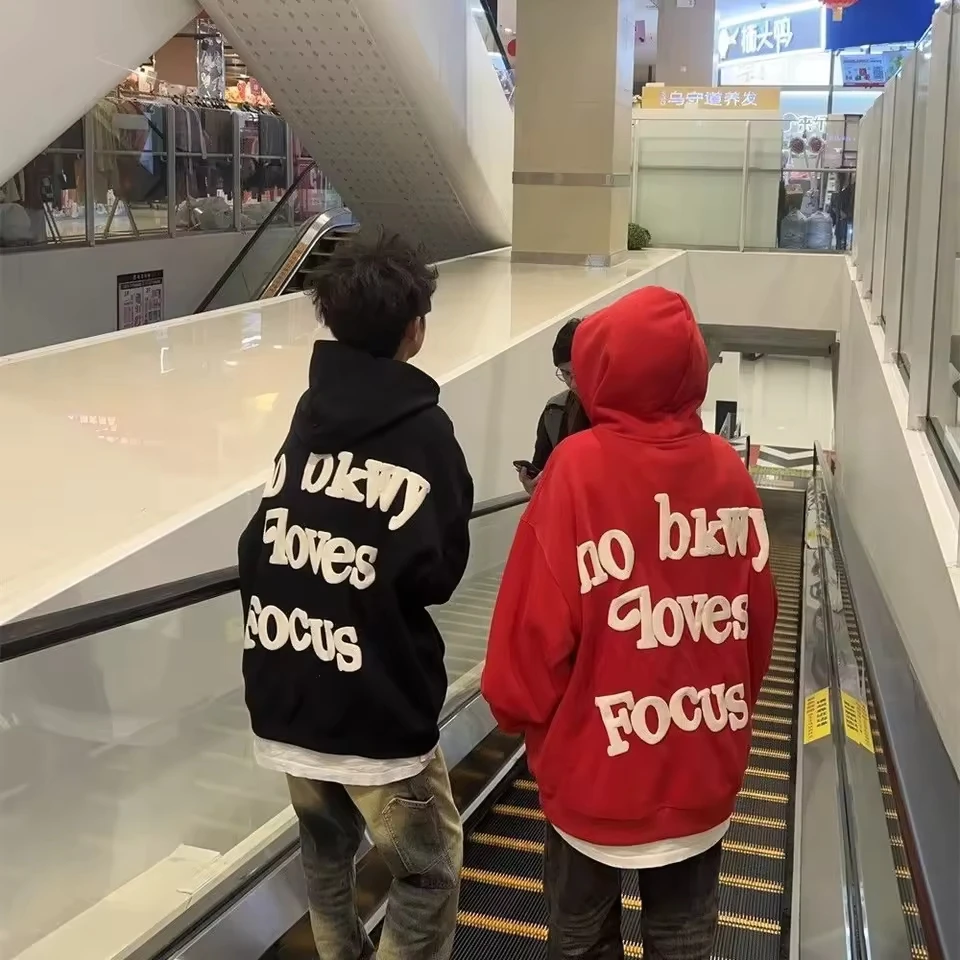 

Oversized Graphic Pullover Hoodies Men Cotton Streetwear Y2K Letter Printed Autumn No bkwy lovers focks Black Red