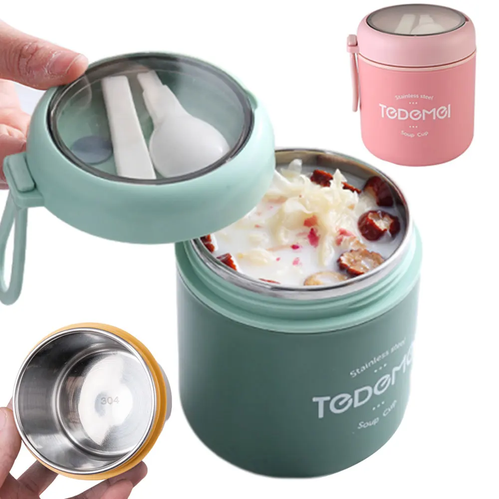 Stainless Steel Breakfast Cup with Lid and Spoon, 304 Insulated Soup Mug 530ml Double Wall Vacuum Travel Tumbler Leakproof Wide Mouth BPA Free, Soymilk Cup for Commute Office Travel Outdoor Picnic Yoga Camping Daily Drive Keeps Soup Hot Cold