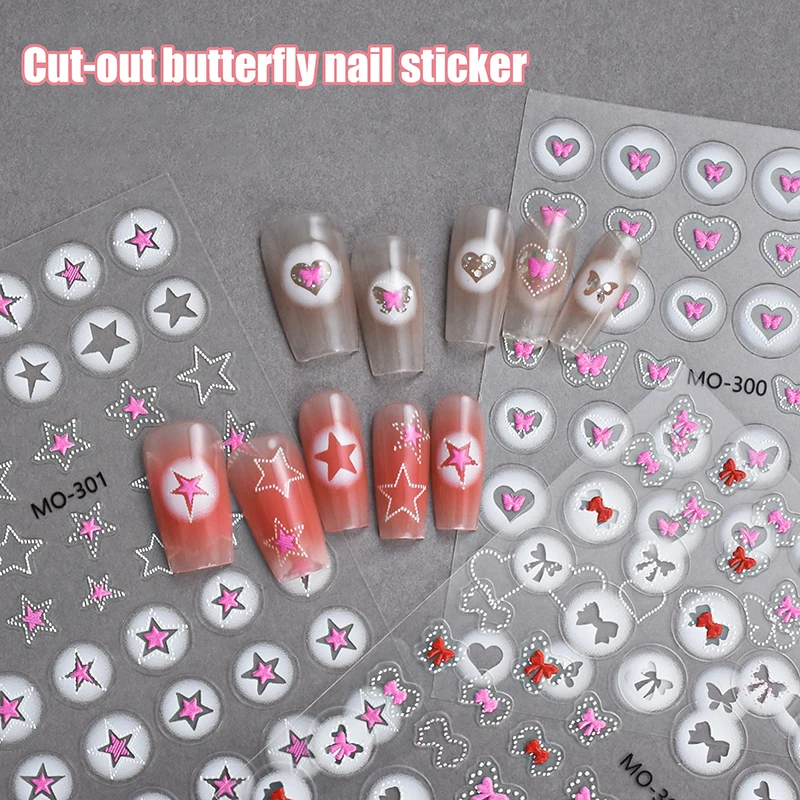 バタフライボウネイルステッカー,透かし彫り,ピンク,y2k,サテンネイルアートステッカー,ネイルペインティング装飾,粘着性マニキュアチャーム