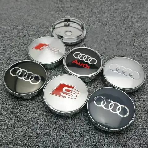 4개 60mm 휠 센터 캡 커버 - 광택 블랙 ABS 허브 로고, 아우디 A1/A2/A3/A4/A5/A6/A7/A8, Q2/Q3/Q5/Q7 모델과 호환 가능