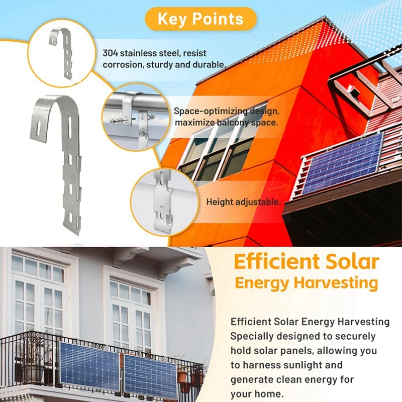 Imagem -03 - Gancho da Varanda do Painel Solar 304 Suporte de Montagem do Painel Fotovoltaico Suporte do Módulo Solar da Cerca da Varanda Fácil de Usar Aço Inoxidável