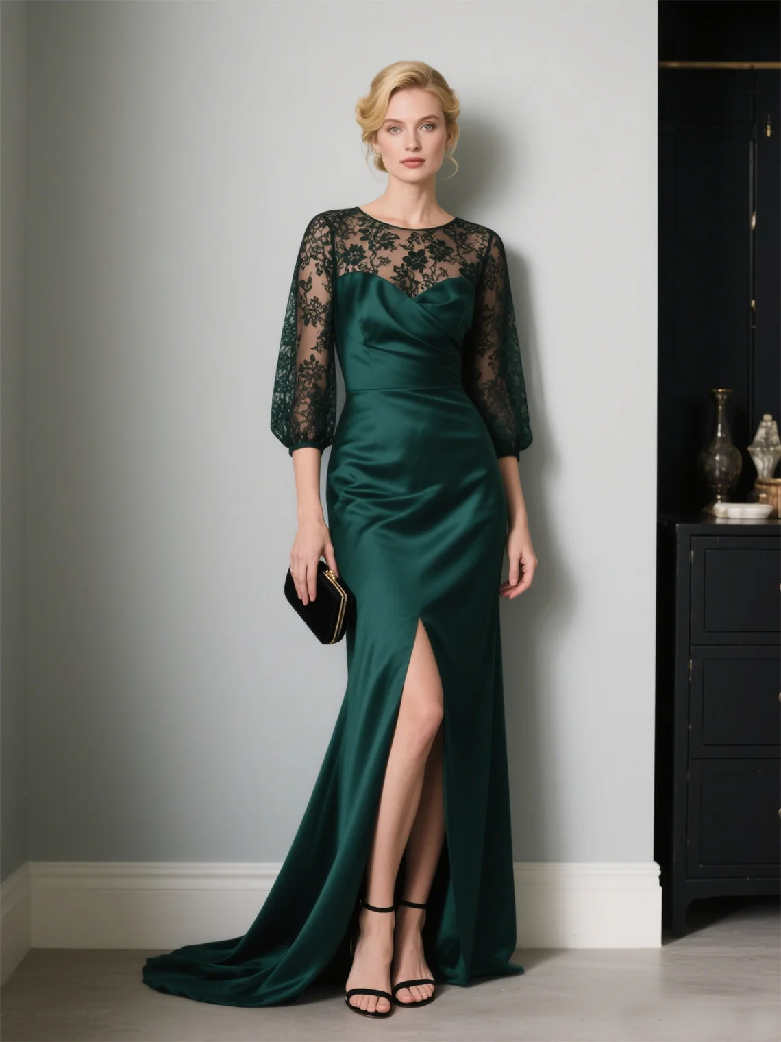 Элегантное платье-русалка для матери невесты, сексуальное платье для выпускного вечера, овальный вырез, скользящий шлейф, атласные аппликации, высокий разрез, 2025 г., бесплатно по индивидуальному заказу