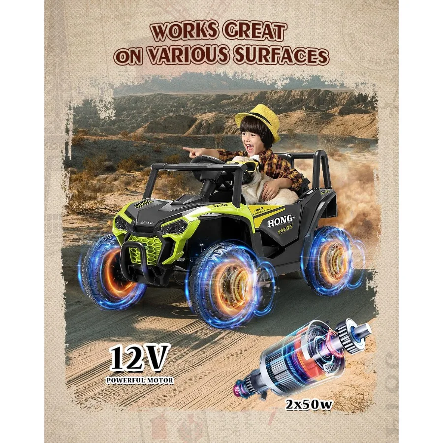 12V Ride on Car Battery Powered Electric UTV Truck with Parent Remote Control Bluetooth Music LED Light 3 Speeds Soft Start Saf
