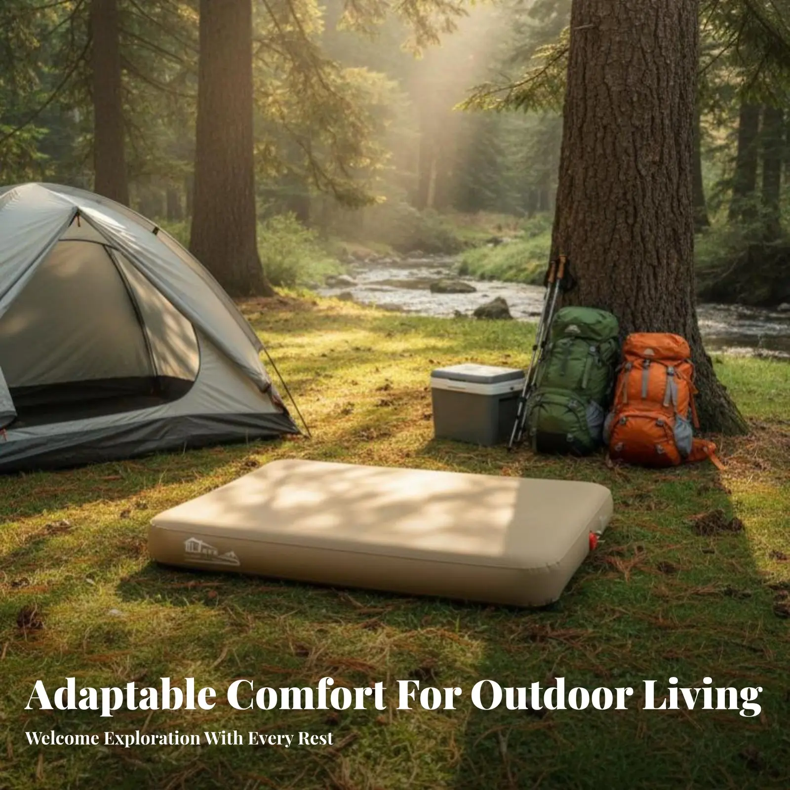 

Надувной матрас для кемпинга, надувная кровать из эластичного волокна, двухместный/трехместный спальный коврик, автоматическое надувание, напольный коврик