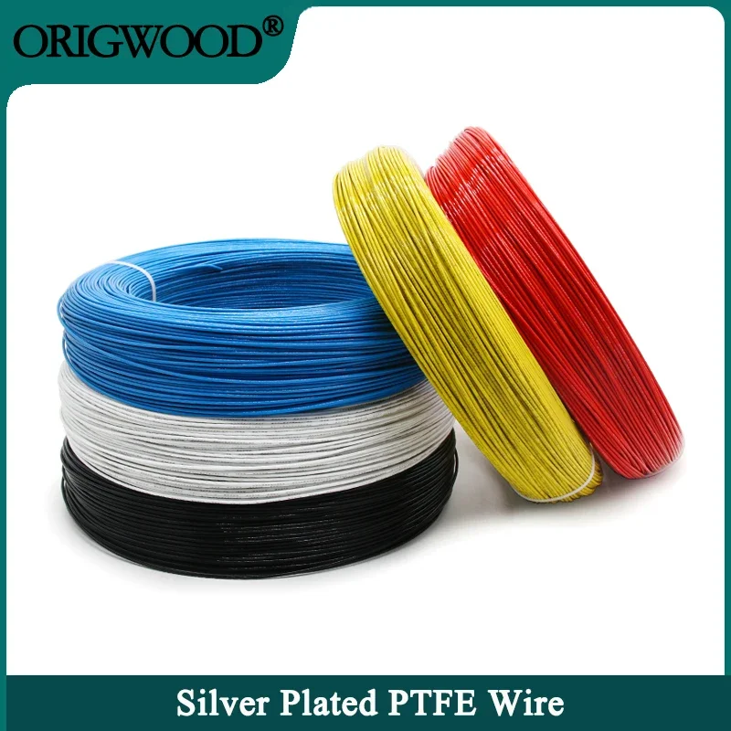 

1/5m PTFE Wire Silver Plated High Purity OFC AWG30~AWG10 Electronic Signal Copper HiFi Audio Speaker Headphone Cable DIY