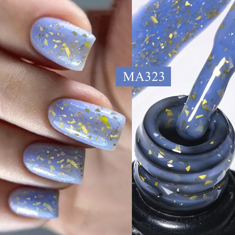 MEET ACROSS 7ml Gold Foil Glitter Rubber Base Gel Nail Gel Polish Sparkly Nail Art Soak Off Gel Long Lasting Painting Varnish