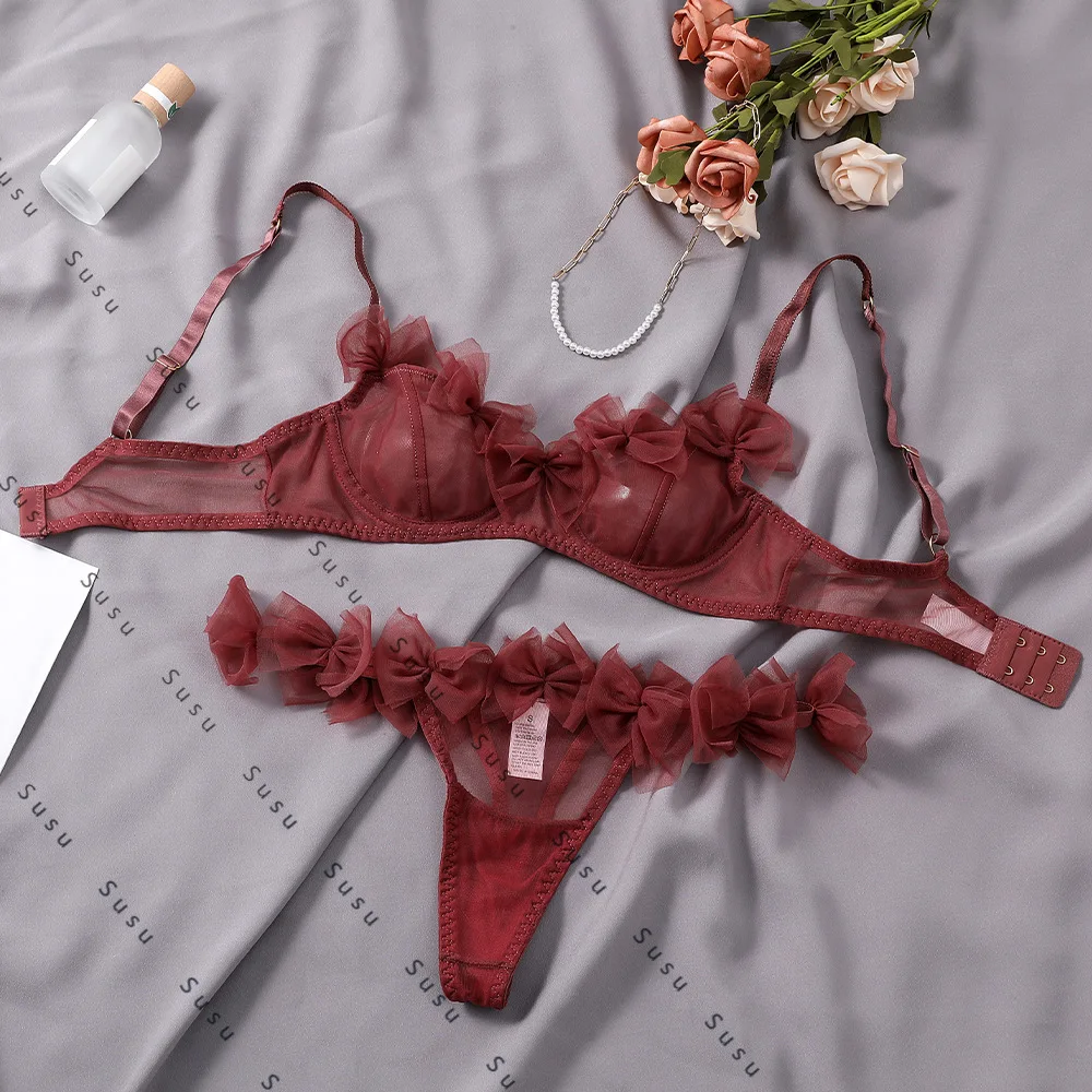 

2025 erotic underwear pure desire set bow tulle sexy bra lingerie middle east hot-selling 2025 new
