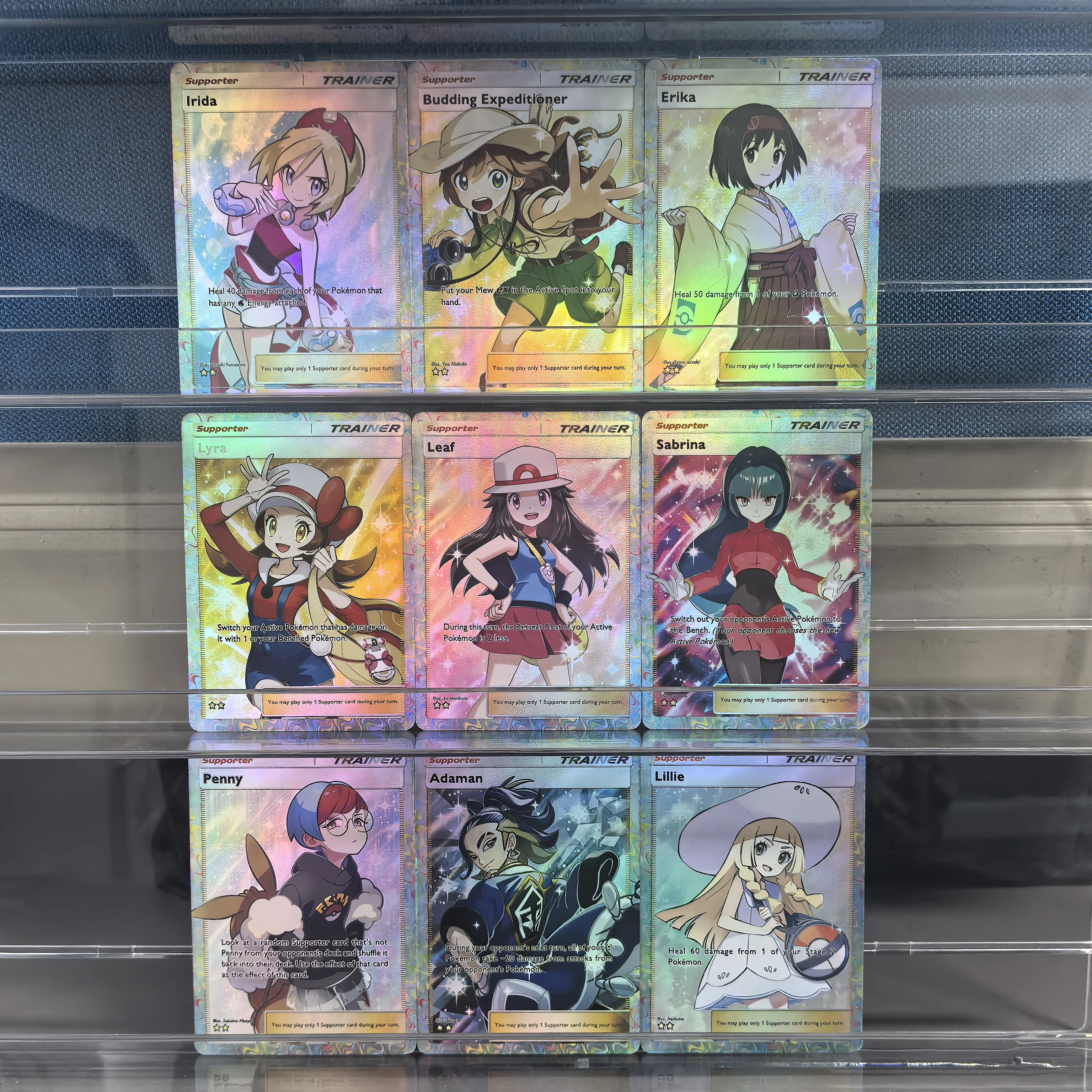 9 قطعة TCG بوكيمون الجيب الإنجليزية جمع بطاقات ليلي إريكا بيني سابرينا إيريدا ليرا ليف لعبة كلاسيكية أنيمي بطاقات دمى هدايا