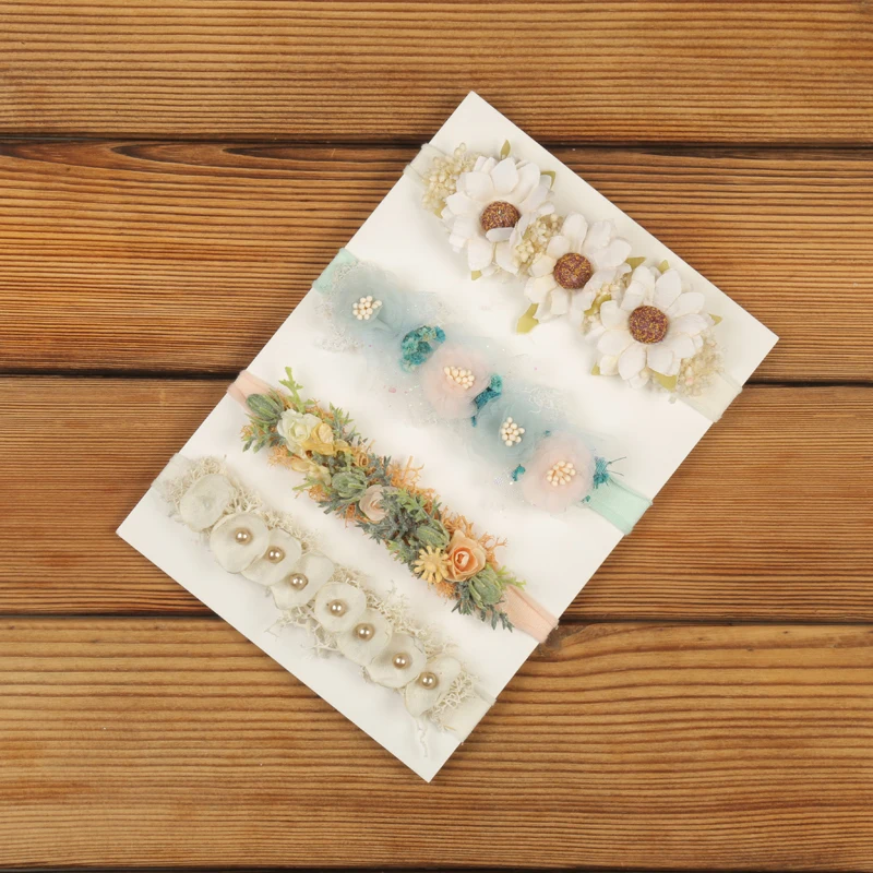 عصابات رأس للتصوير الفوتوغرافي لحديثي الولادة، عصابة شعر مصنوعة يدويًا على شكل زهور قابلة للتمدد، ربطات عنق للفتيات الصغيرات، دعائم تصوير لصور حديثي الولادة #5