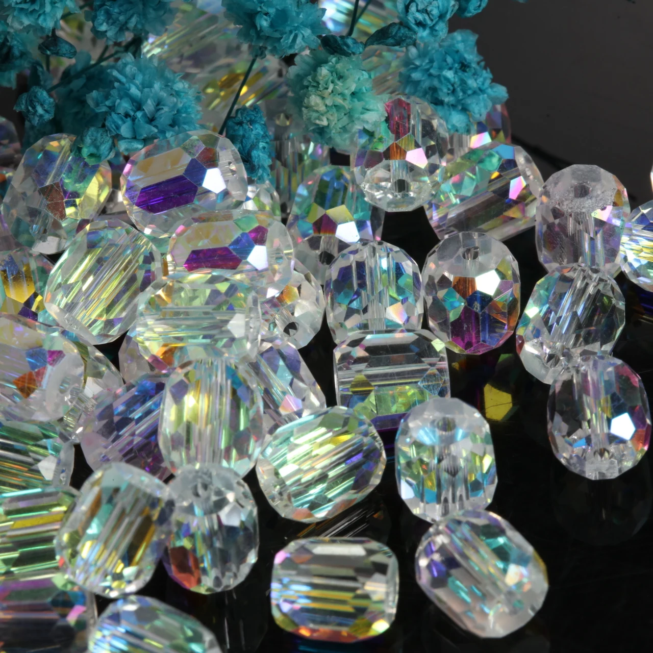 8x9mm Iridescent Faceted Barrel Beads, Transparent Crystal Glass Loose Spacer Beads for DIY Jewelry  Necklace Making