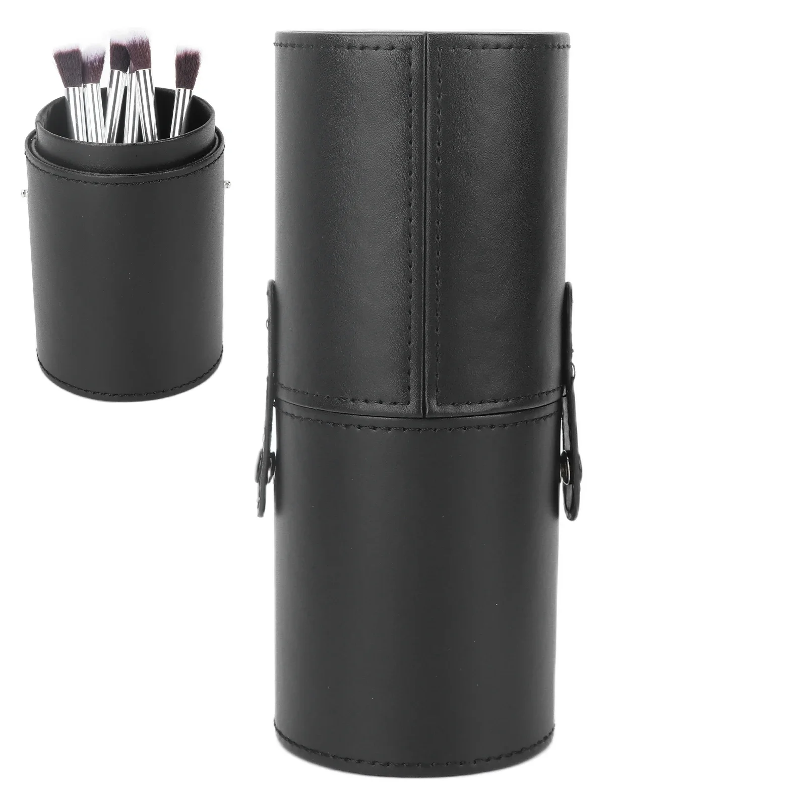 Pu Makeup Brush Holder Organizer Portable Cosmetic Brush Storage Bag Box Cylindrical Package Accessory