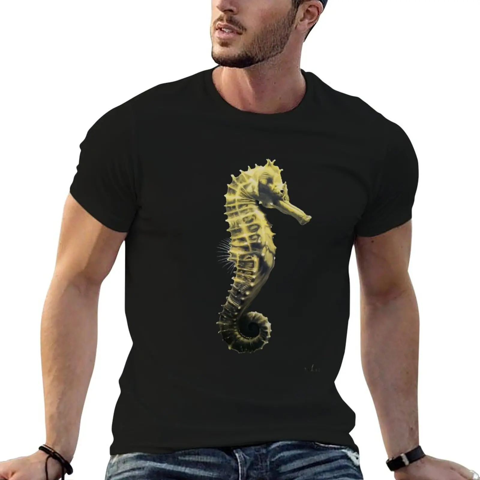 Seahorse in Yellow T-Shirt High Quality Durable T-Shirt