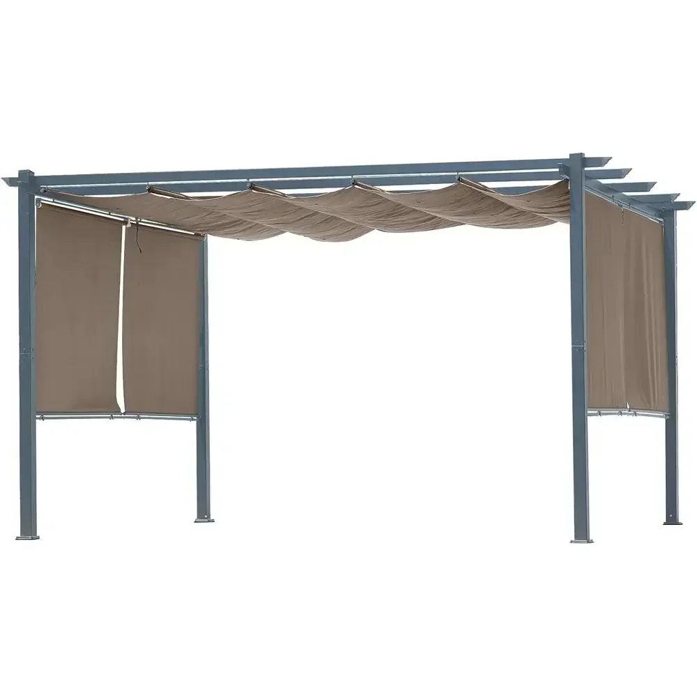 10 x 13 t Outdoor Pergola, Retractable & 2 Sides Shades or Patio Backyard Garden Deck