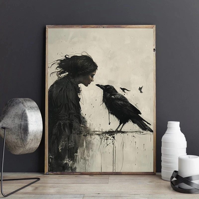 Gothic Princess Raven Blindfolded Rose Victorian Woman Skull Portrait Poster Canvas Painting Print Dark Academia Home  Decor - view 4