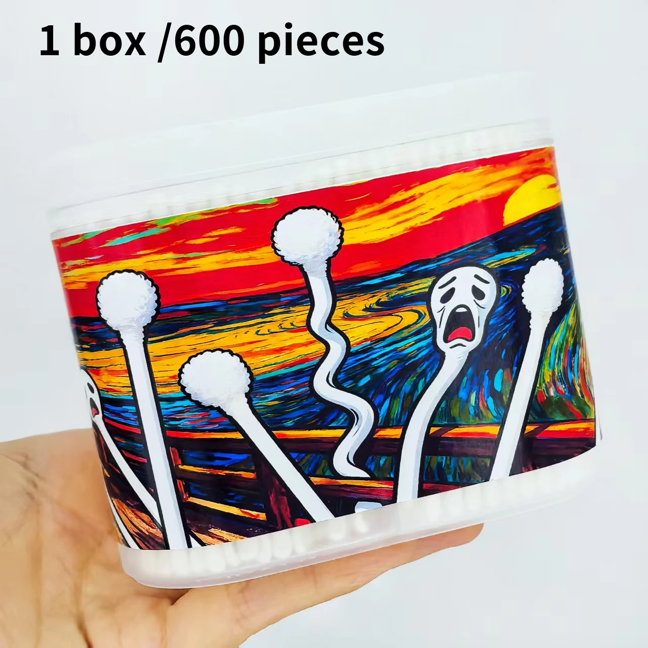 600 Stück doppelköpfige Wattestäbchen im Ölgemälde-Stil, Wattestäbchen mit kreativem Muster, Wattestäbchen mit feinem Schaft und Ohrlöffel