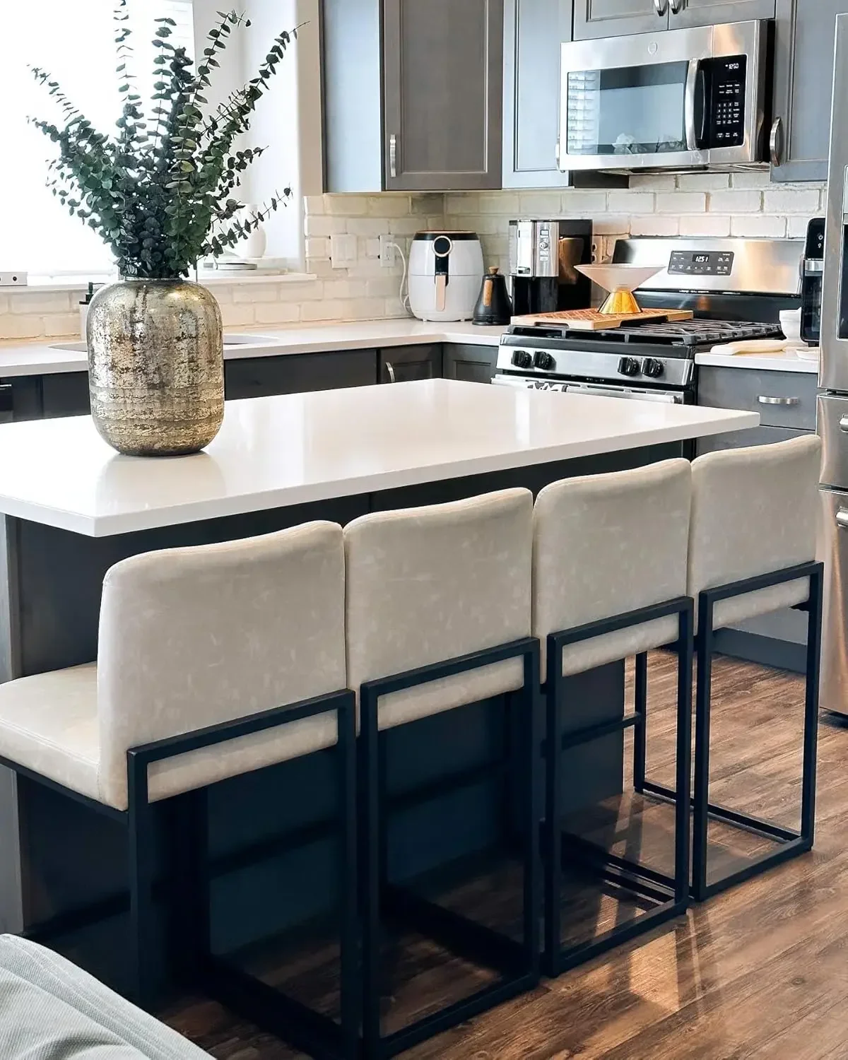 

BestsellerBar Stools Set of 4 - Counter Height Bar Stool Pu Leather Kitchen Modern Chairs, Stools with Back