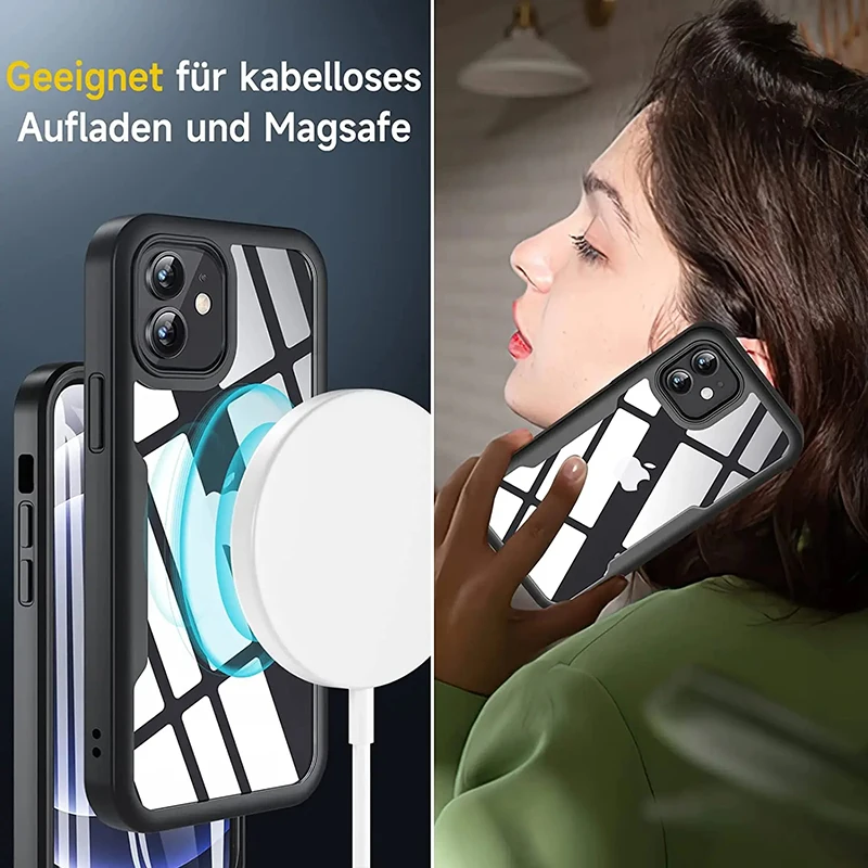 Чехол с поворотом на 360 градусов для iPhone 15 14 13 12 11 Pro Max 14 Plus XS MAX XR, прозрачный чехол для всего тела, прочная встроенная защитная пленка для экрана