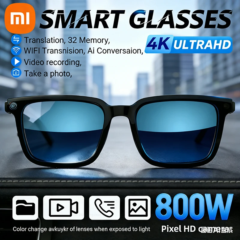 

6K HD AI умные очки для камеры, многофункциональные Bluetooth-вызовы, голосовой помощник, музыкальный плеер, очки для камеры-перевода