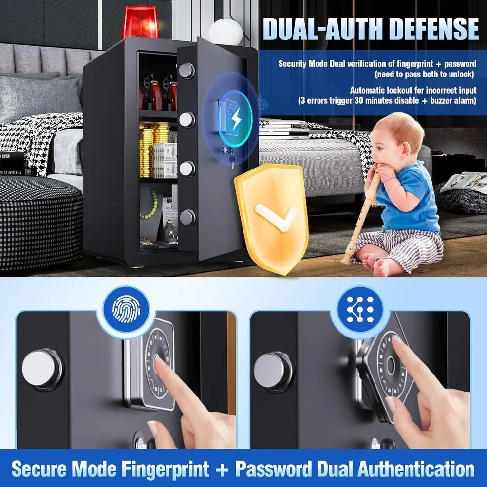 آمن لبصمات الأصابع البيومترية سريعة الوصول - مسدس مقاوم للماء بطول 3.6 قدم مكعبًا مع رف قابل للتعديل للمنزل والمكتب والفندق U #6