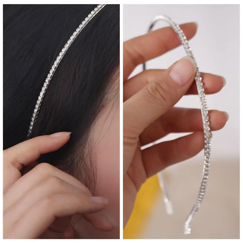 Jewelry Vintage Super Thin Headbands Simple Silver Rhinestone Hair Hoop Classic Headwrap Metal Crystal Hairband Party