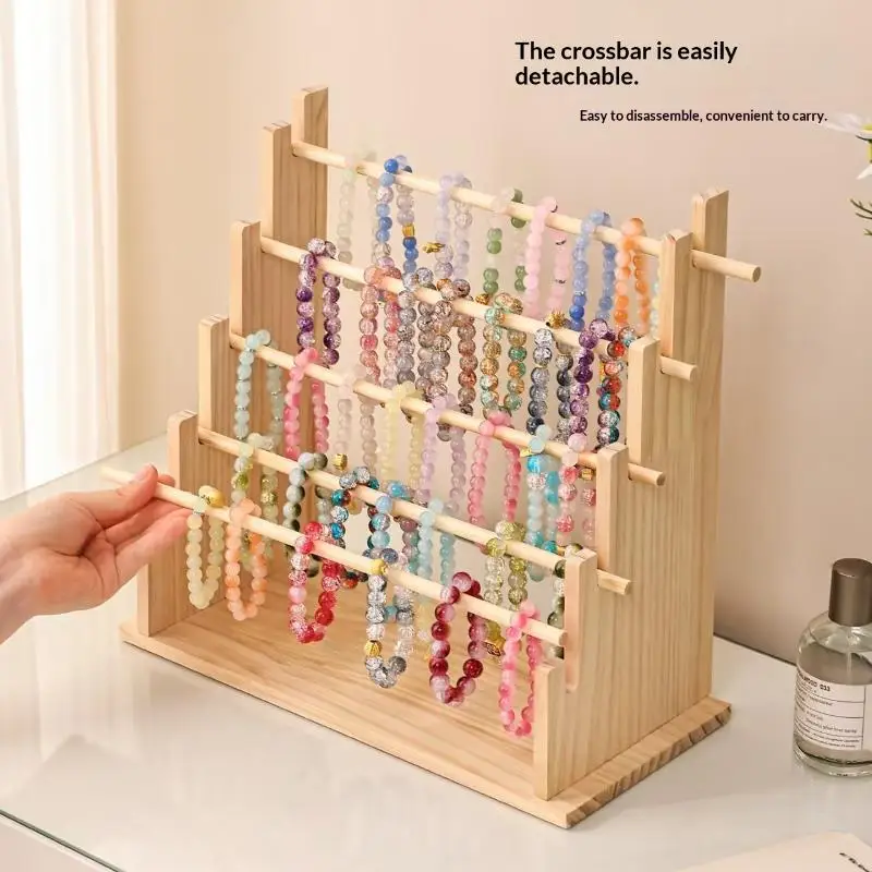 Vintage Wooden Bracelet Storage Rack, Stepped Bead Display Rack, Jewelry Storage Rack, Watch Hair Clip and Headband Display Rack