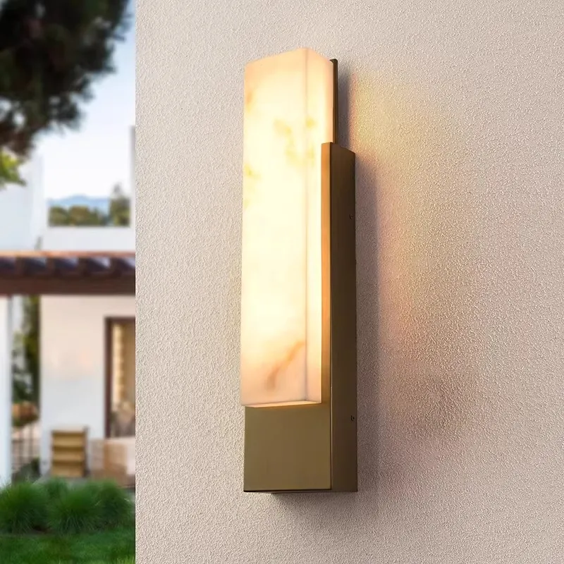 Modern Luxury Outdoor Wall Lamp Waterproof Stainless Steel Imitation Marble Design for Balcony Exterior Villa Lighting