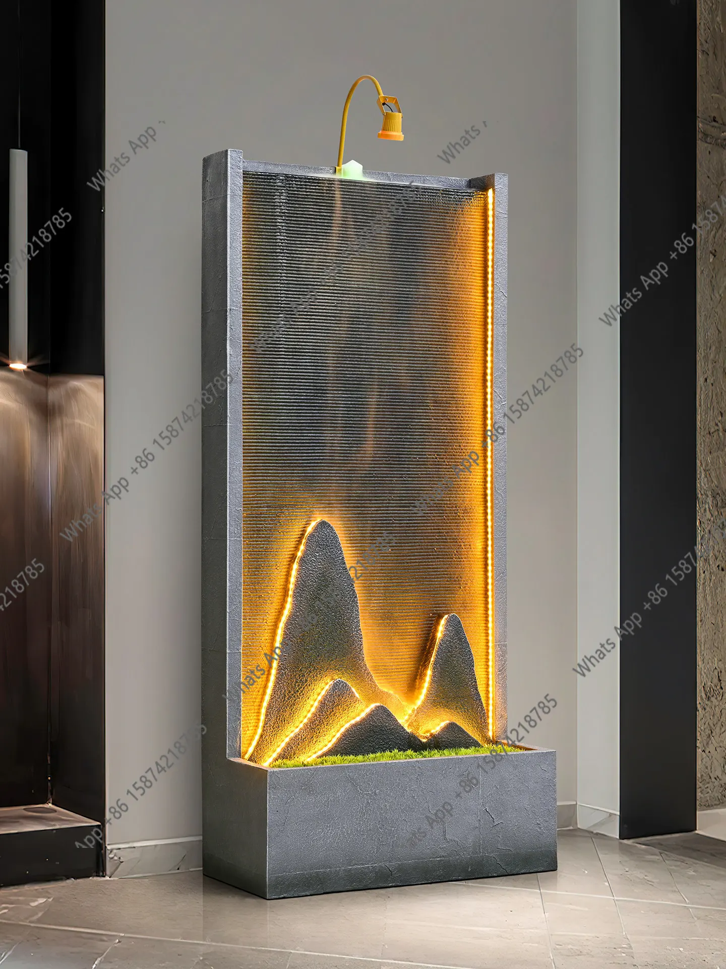 Simple water curtain wall, flowing water fountain, rockery, lucky landscape, screen entrance, feng shui ornament