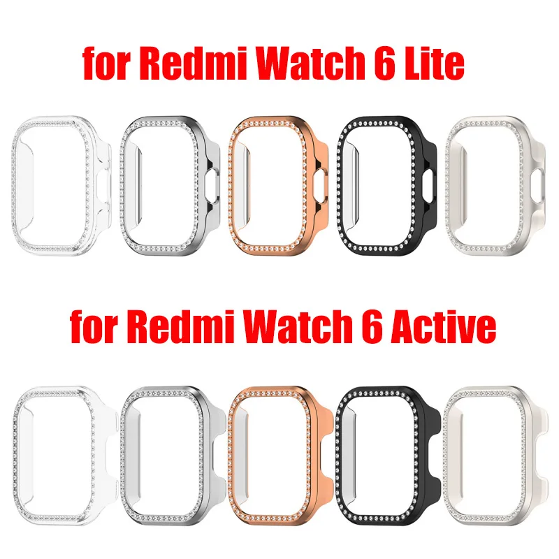 Bling PC Hollow Case for Redmi Watch 6 Active/ Lite Diamond Crystal Bumper for Redmi Smart Watch 5 Lite /5 Active Accessorie