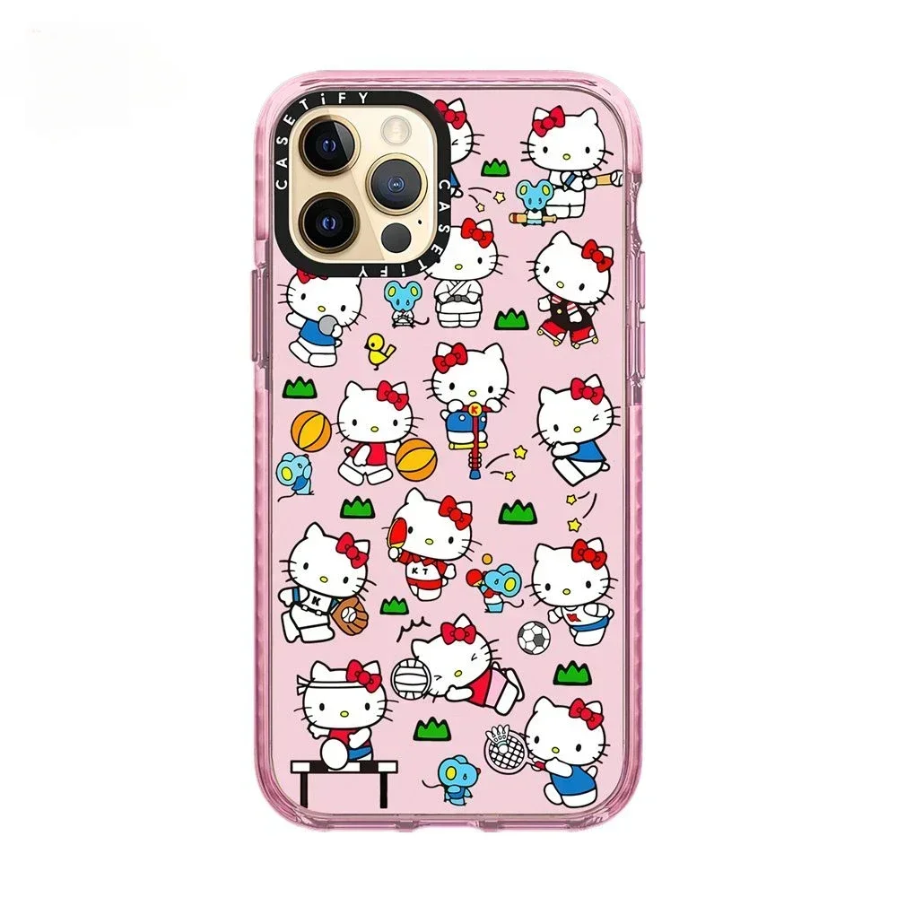 Sanrio Cartoon Iphone Case Sports Hello Kitty Sticker All-inclusive Anti-fall Protective Case for IPhone12 13 14 15 16 promax