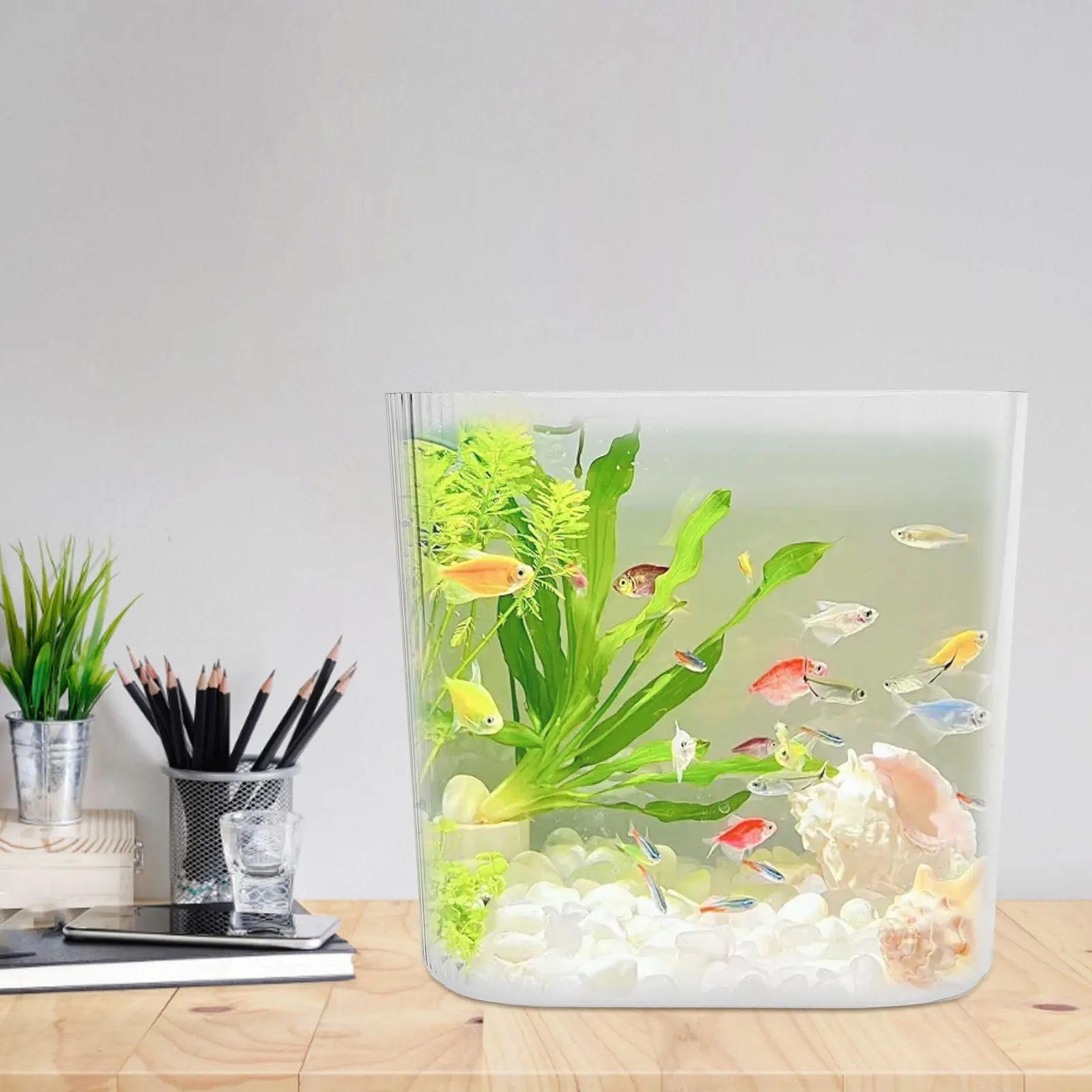 

1pc Sturdy Transparent Small Tank For Goldfish Turtles Desktop Home Office Lightweight Reusable Plastic Aquarium Bowl Easy Clean