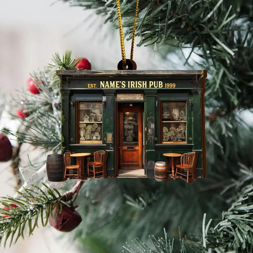 1/2/3Pcs Irish Pub Hanging Decoration Christmas Tree Hanging 3 Layers Wooden 3D Vintage Shop Ornament Retro House Scene Pendant