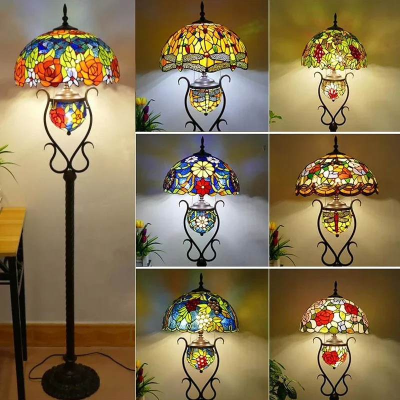 

LIGHT Tiffany Floor Lamp American Retro Living Room Bedroom Lamp Country Stained Glass Floor Lamp