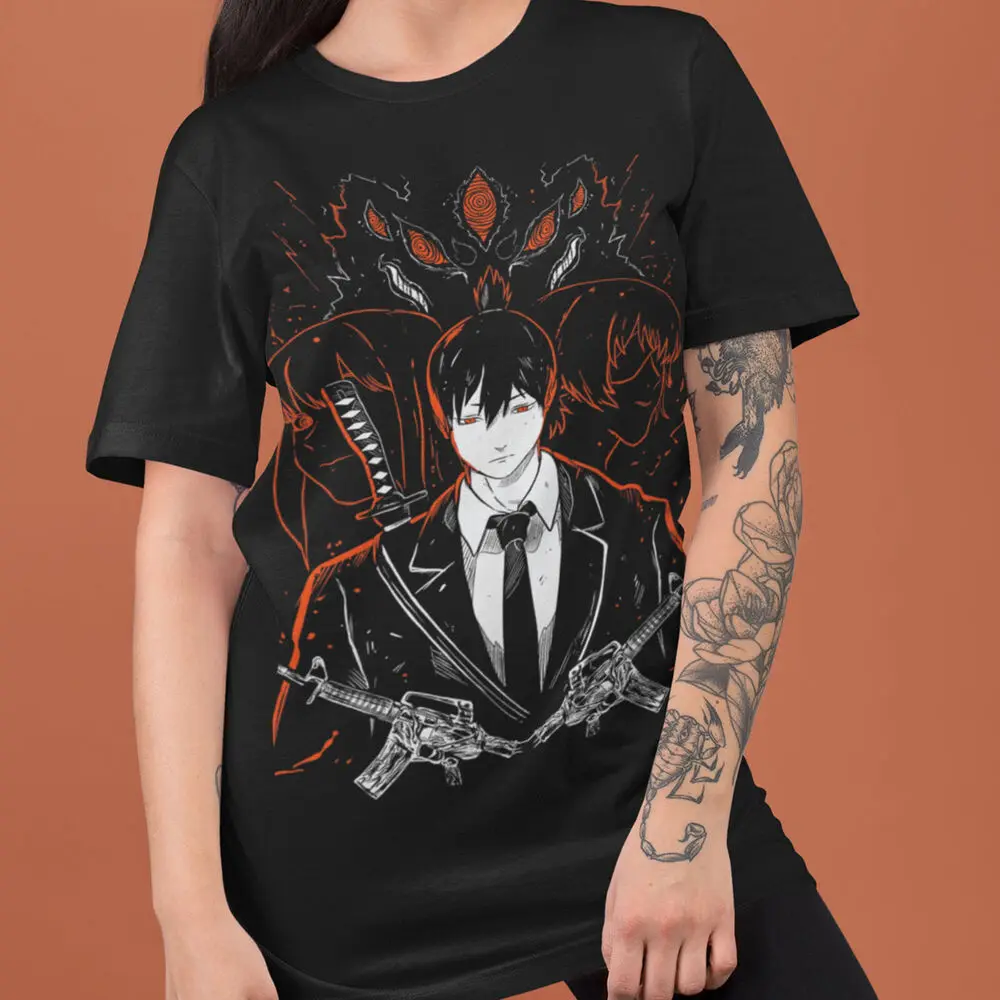 Chainsaw Man T-Shirt,Anime Manga Denji T-Shirt, Aki Power T-Shirt,Black T-shirt