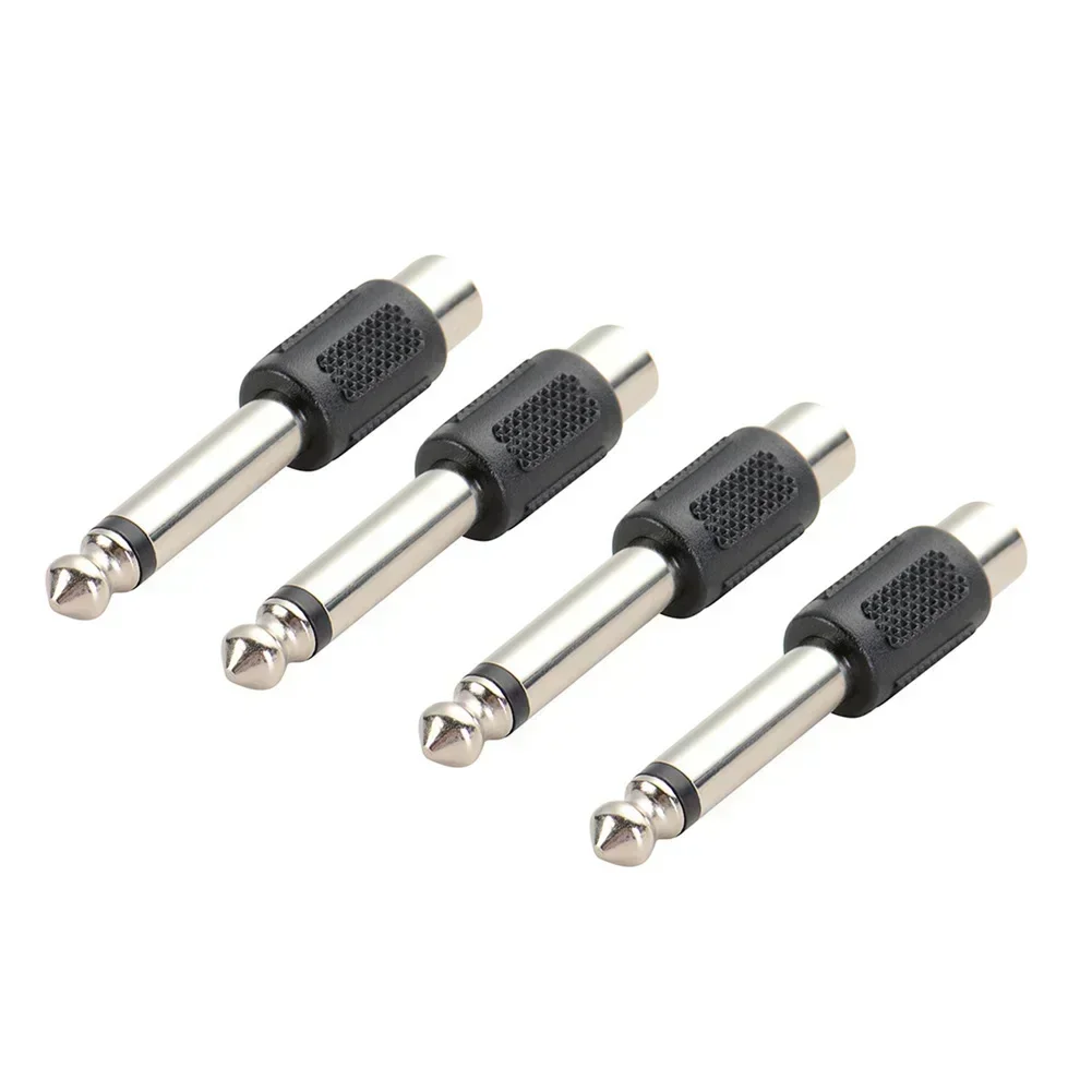 4 pçs fêmea para 6.35mm 1/4in macho plug conector diy microfone adaptador de cabo de áudio fêmea para 6.35mm macho mono plug