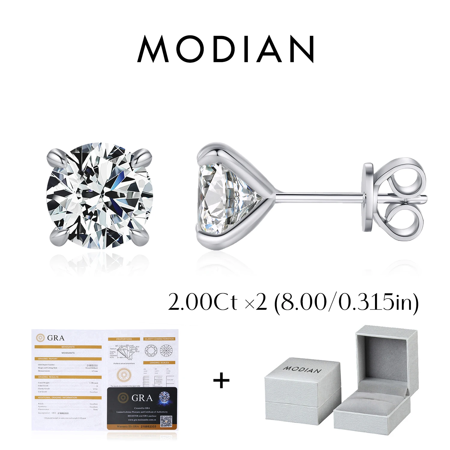 MODIAN 5 Sizes D Color Moissanite Earrings 925 Sterling Silver Sparkling Luxury Stud Earrings For Women Wedding Fine Jewelry image 3