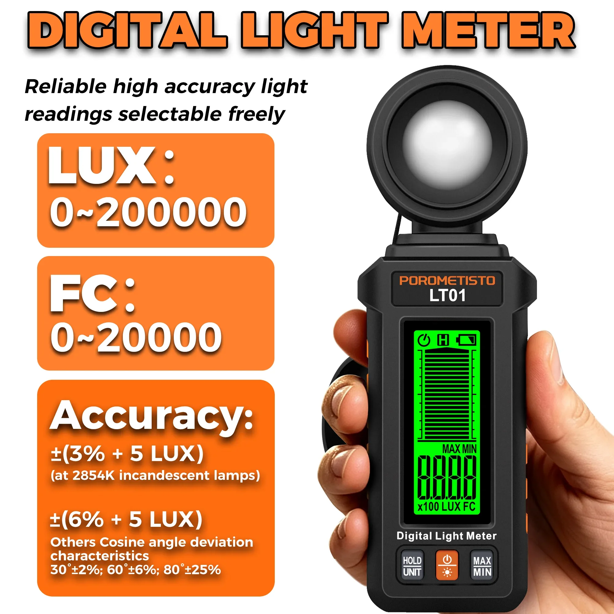LT01 Light Meter 200000 Lux FC Digital Illuminance Meter MAX/MIN Value Lightmeter Luximetro Lux Meter Luminance Measuring Device