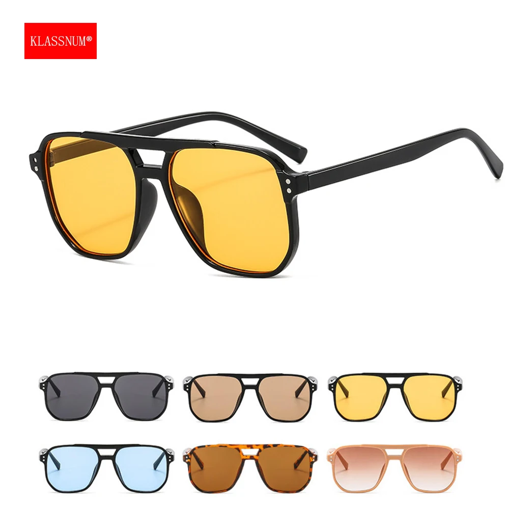 KLASSNUM Women Large Frame Night Driving Glasses Men Yellow Lens Sunglasses Double Beams Trendy Color Shades Anti UV400 Eyepiece