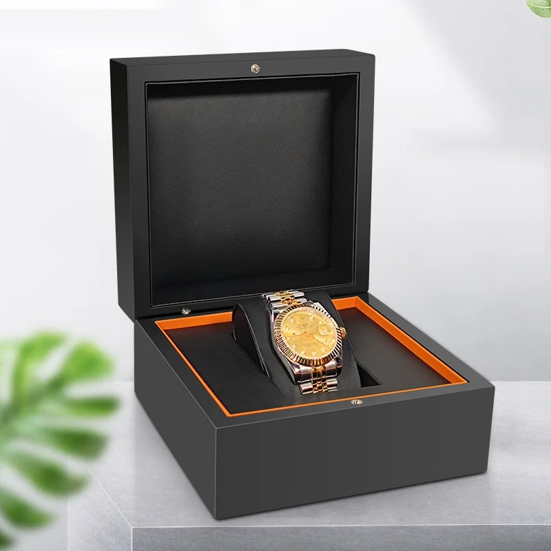 High-end Black pu watch box High-end jewelry box storage box lychee pattern clamshell watch box gift box jewelry packaging