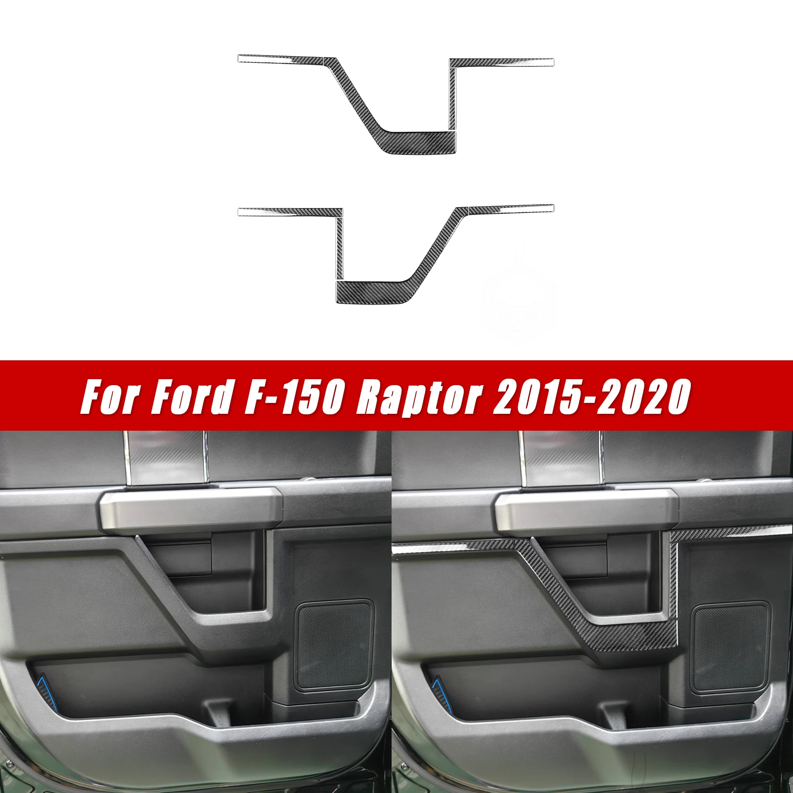 For Ford F-150 Raptor 2015-2020 Car Interior Trim Accessories Real Soft Carbon Fiber Stickers Rear Door Trim