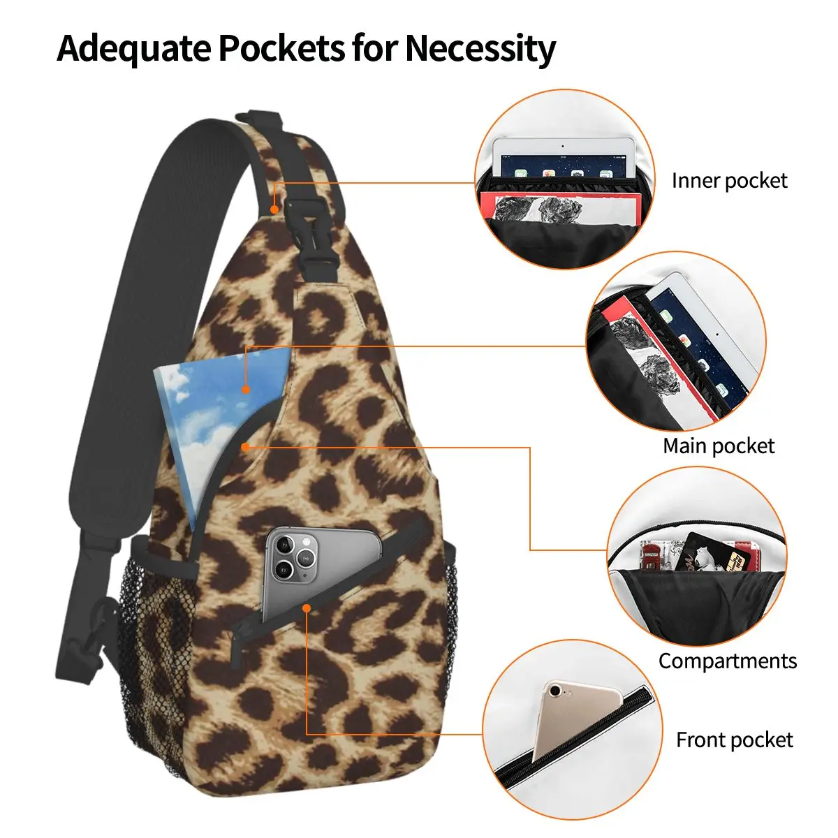 Leopard Print Fur Look Crossbody Sling Bag Men Women Chest Bag Texture Shoulder Backpack Daypack Hiking Travel Travel Satchel