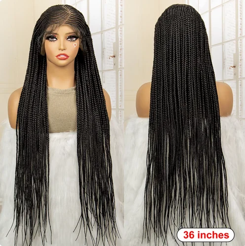 Full Lace Synthetic Afro Cornrow Braided Wigs Back Knotless Box Braids Wig for Black Women 36 Inches Handmade Braiding Wig